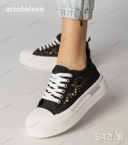 Черни дамски маратонки с ажурна лента Runna, снимка 2 - Маратонки - 50981612