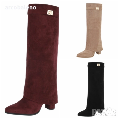 Дамски велурени ботуши на висок ток, 3цвята 