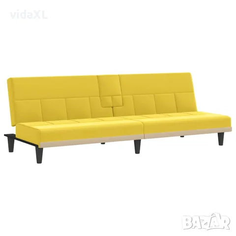 vidaXL Разтегателен диван с поставки за чаши, светложълт, плат