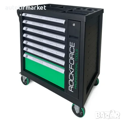 Количка шкаф с инструменти с 7 чекмеджета 5 пълни – Rockforce RFGREEN, снимка 7 - Аксесоари и консумативи - 56053578