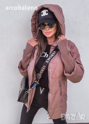 Дамско ватирано яке с качулка и ръкави тип пуловер, снимка 6 - Якета - 51807919