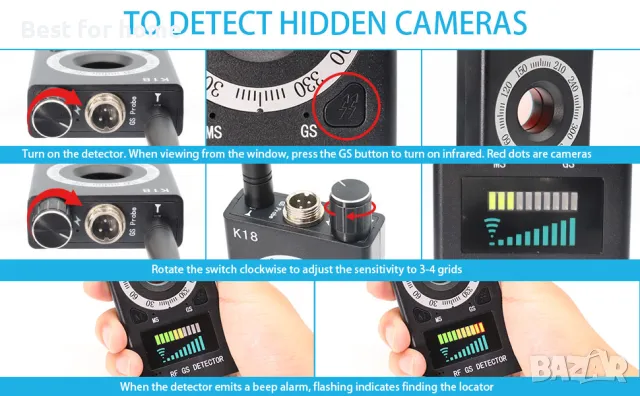 Детектор за скрита камера, GPS, подслушватели SIKVIO K18, снимка 11 - Камери - 49031546