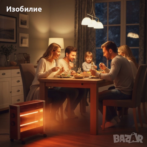 Кварцов отоплител 1500W с 2 степени и мобилни колелца – бързо и безопасно затопляне, снимка 3 - Отоплителни печки - 52652278