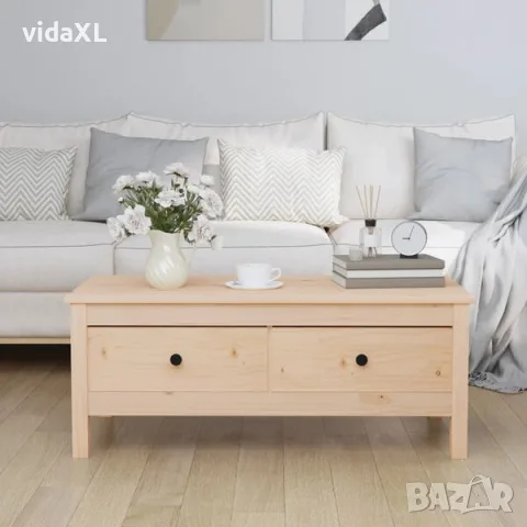 vidaXL Кафе маса, 100x50x40 см, бор масив（SKU: 814604）, снимка 2 - Маси - 56077824