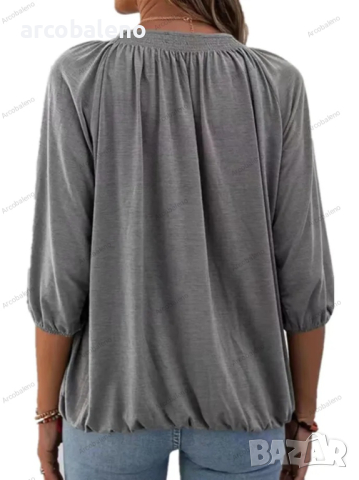 Едноцветна свободна дамска тениска с кръгло деколте и 3/4 ръкави, 8цвята , снимка 12 - Тениски - 44527835