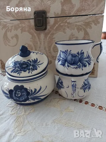 Ръчно декорирана португалска бяла керамика , снимка 2 - Сервизи - 49673476