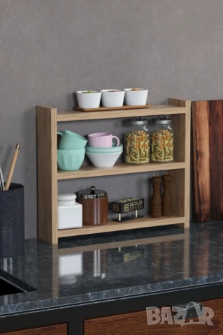 Кухненски рафт за плот – дървена етажерка за кухня на 3 нива - 5 цвята, снимка 5 - Етажерки - 52305817