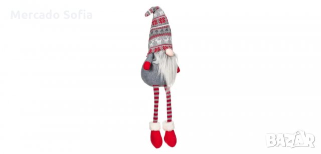 Коледна декоративна фигура Седящ Гном, Сива цветна шапка, снимка 3 - Декорация за дома - 34743323