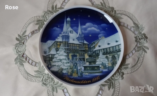 Vintage колекционерски коледни чинии за стена от Tettau, снимка 12 - Декорация за дома - 52300512