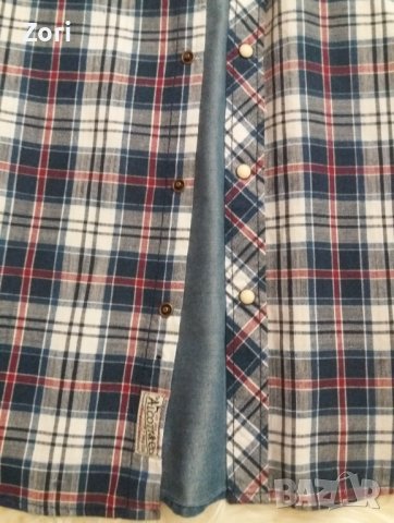 Карирана риза с дънкови рамене и гръб, снимка 3 - Ризи - 41812516