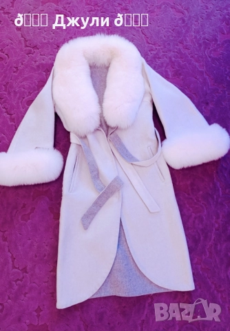 Пухкаво палто от алпака и естествен косъм, снимка 9 - Палта, манта - 52513469