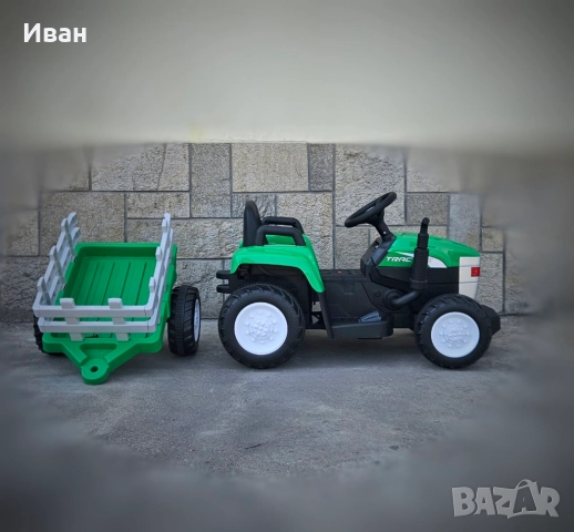 ТОП ЦЕНА!НОВО!Детски акумулаторен трактор с ремарке Dallas GREEN с 12V батерия,дистанционно,USB, снимка 3 - Детски велосипеди, триколки и коли - 52047677