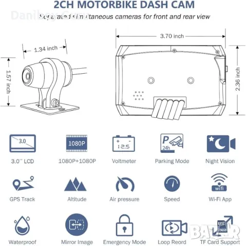 VSYSTO S2F видеорегистратор Мотоциклетна камера  Предна и задна двойна 1080p 150°  Спортна камера, снимка 2 - Аксесоари и консумативи - 50188835