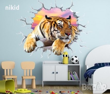 Тигър малък самозалепващ стикер лепенка за стена мебел детска стая и др