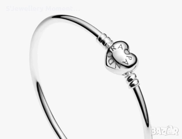 Сребърна гривна 925 Пандора твърда основа и закопчалка сърце, снимка 3 - Гривни - 42111528