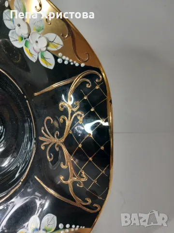 Голяма ръчно изрисувана фруктиера от чешки кристал, снимка 4 - Декорация за дома - 48421913