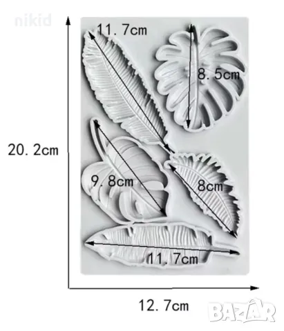 Големи палмови Хавайски Тропически листа листо хаваи силиконов молд форма фондан шоколад гипс, снимка 4 - Форми - 35561147