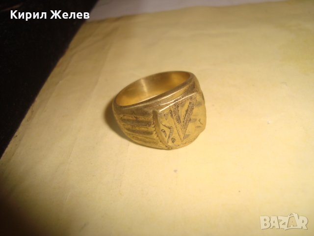СТАР ПОЗЛАТЕН БРОНЗОВ ПРЪСТЕН ОРНАМЕНТИРАН РЪЧНО МАЙСТОРСКА АРТ ДЕКО ИЗРАБОТКА МАСИВЕН 9193, снимка 4 - Антикварни и старинни предмети - 33958048