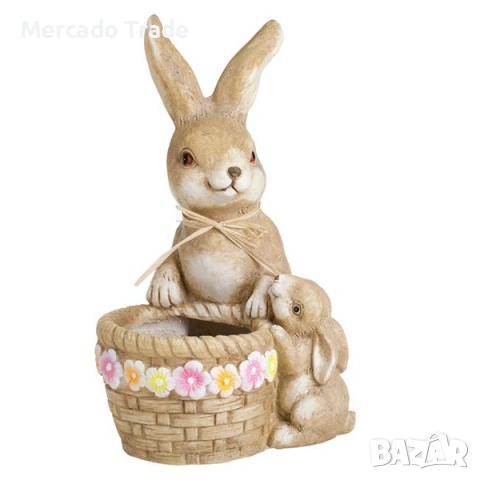 Великденска керамична декоративна фигура Зайчета с кошница
