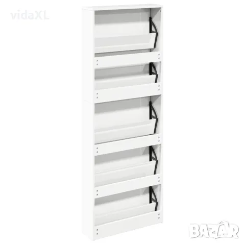 vidaXL Шкаф за обувки с огледало, 5 нива, бял гланц, 63x17x169,5 см, снимка 8 - Шкафове - 56146832