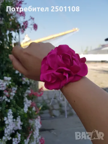 Чокър цикламено цвете, снимка 4 - Колиета, медальони, синджири - 49361838