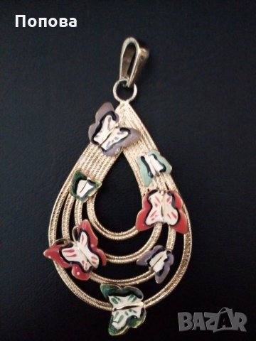 Уникални!Маркова италианска златна гривна 18к. и сребърен  медальон с пеперуди ипозлата  , снимка 6 - Колиета, медальони, синджири - 35680985