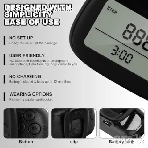 Нов Преносим спортен педометър с калории, разстояние и време за спорт, снимка 5 - Други спортове - 47652559