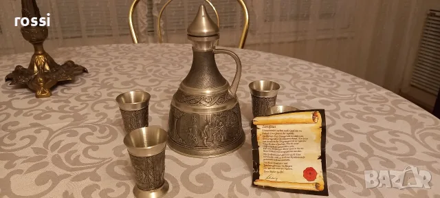 Красив немски сервиз от калай за ракия, греяна ракия, шотове. Неизползван., снимка 8 - Антикварни и старинни предмети - 56227884
