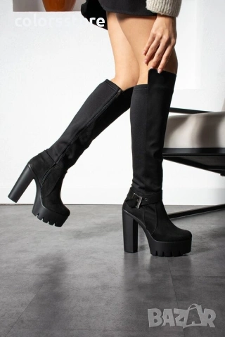 Ботуши на ток - черен велур - 105-19, снимка 2 - Дамски ботуши - 36064340