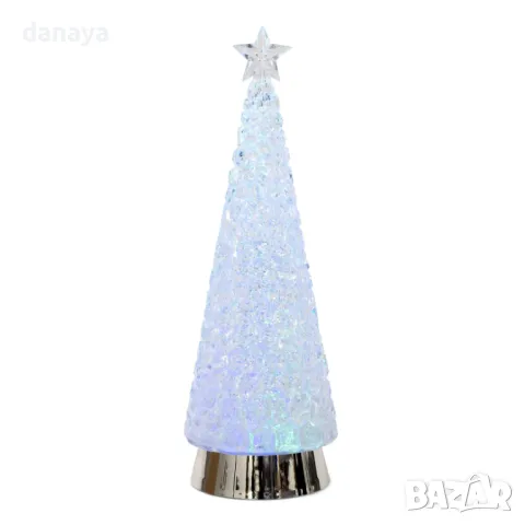 5427 Светеща коледна елха с въртящи се брокатени частици и Led светлини, 32 см, снимка 5 - Декорация за дома - 47801554