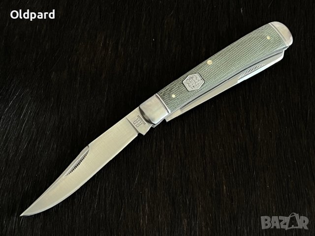 Колекционерски джобен сгъваем нож с две остриета RR Trapper Green Micarta. (RR1990)