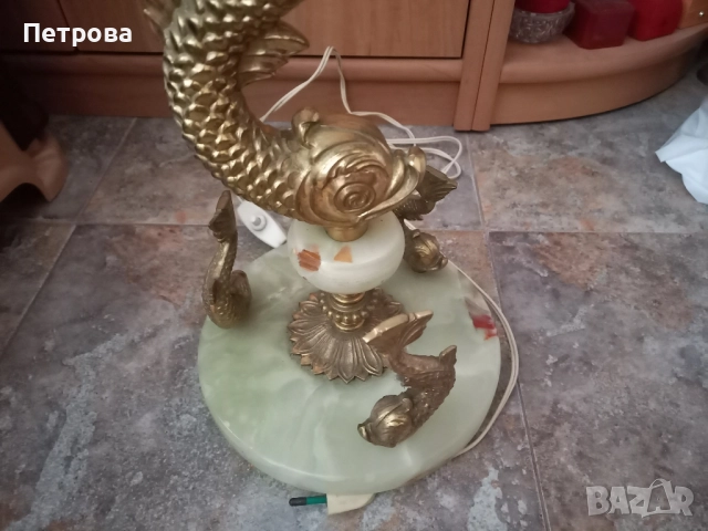 Интересна бронзова лампа с оникс , снимка 4 - Соларни лампи - 52029254