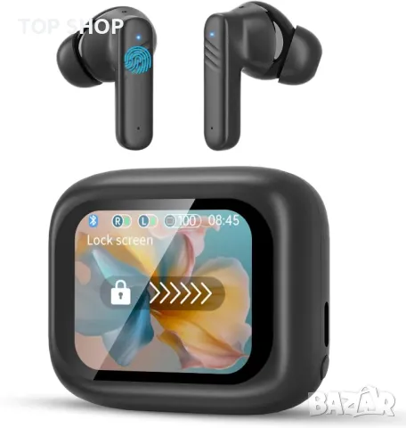 Безжични слушалки, интелигентен сензорен екран, Bluetooth 5.4, ANC/ENC, HiFi стерео, IPX5, черни