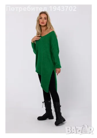 Асиметричен пуловер в зелен цвят M769 MOE, снимка 2 - Пуловери - 47752957