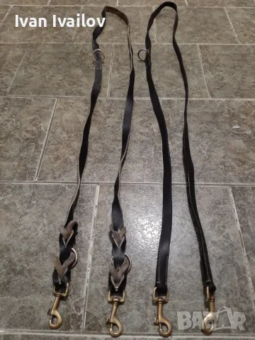 Ест. кожа поводи за езда с бронзови карабинки