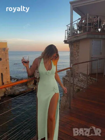 Рокля от плетен тъкан плат в ментово зелено с рози 🍈🍋‍🟩, снимка 9 - Рокли - 49206225