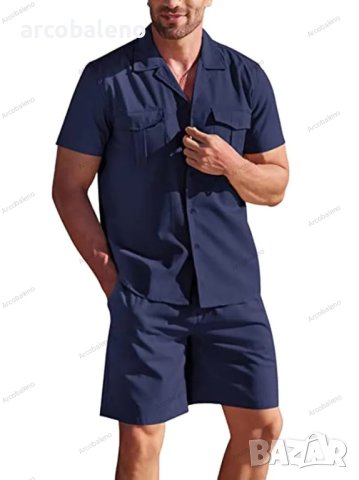 Мъжки летен комплект от ленена риза и къси панталони, 5цвята - 023, снимка 5 - Други - 40825849