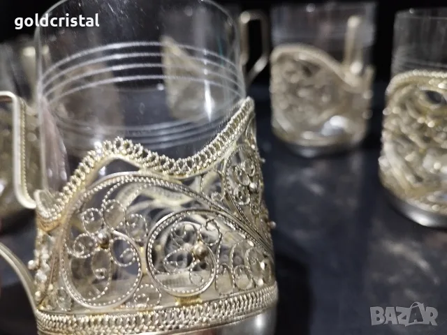 руски стакани подстакани филигран чаши за чай, снимка 2 - Антикварни и старинни предмети - 47740218