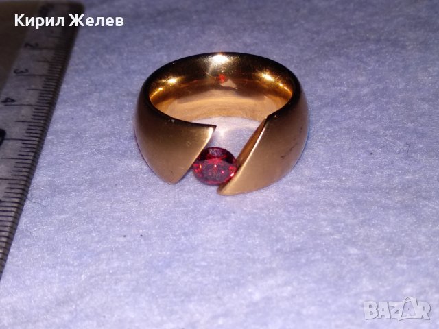 ВЕЛИКОЛЕПЕН с ДЕБЕЛА ПОЗЛАТА и ФАСЕТИРАН ГРАНАТ АРТ ПРЪСТЕН от БЛАГОРОДНА НЕРЪЖДАЕМА СТОМАНА 38670, снимка 8 - Пръстени - 41622884