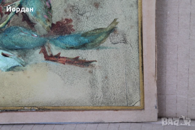 Стар акварел на дебел картон, снимка 12 - Други ценни предмети - 50917942