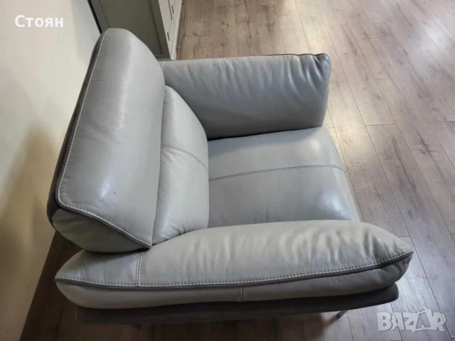 Сив фотьойл от кожа и плат, снимка 8 - Дивани и мека мебел - 52010789