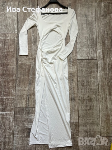  Нова парти коктейлна официална бяла еластична дълга рокля рязана в талията с цепка , снимка 2 - Рокли - 44588703