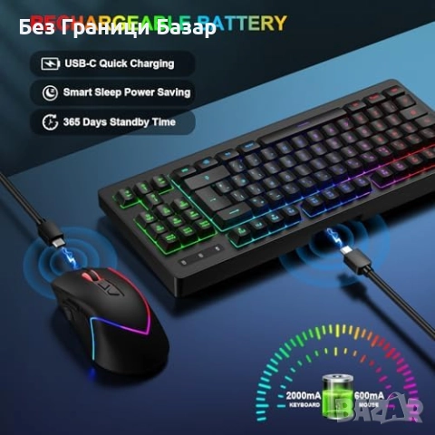 Нова Безжична гейминг клавиатура и мишка RGB TKL UK Layout за PC/конзоли, снимка 3 - Клавиатури и мишки - 51930178