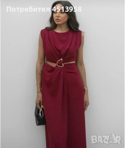 Бордо рокля с катарама отпред, снимка 3 - Рокли - 50788555