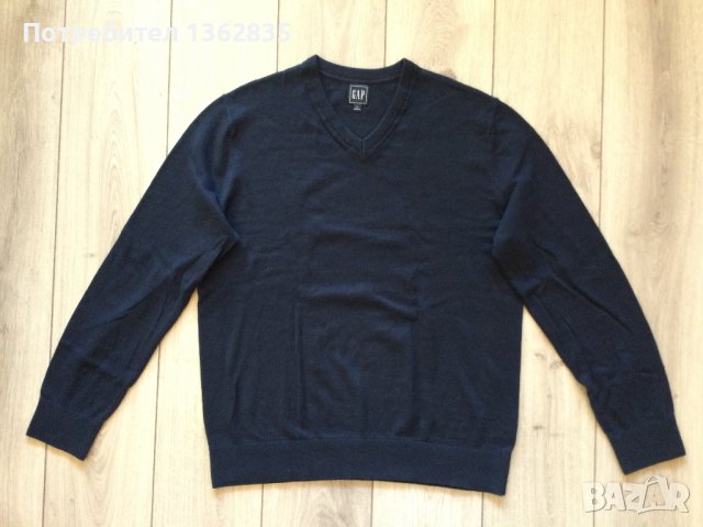 НОВ оригинален тъмно син шпиц памучен пуловер GAP размер L от САЩ, снимка 3 - Пуловери - 39914420