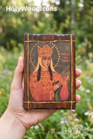 Дървена икона Света Тамара (Царица Грузинска) – Ръчна изработка, снимка 2 - Икони - 56127070