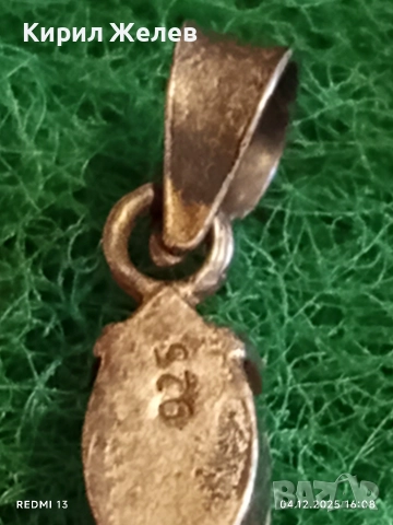 Сребърна висулка с инкрустиран цирконий ръчна изработка 25325, снимка 7 - Колиета, медальони, синджири - 52652098