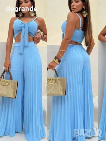 Дамски  сет Топ с плисиран широк панталон/ Италианско производство/, снимка 2 - Комплекти - 50772533