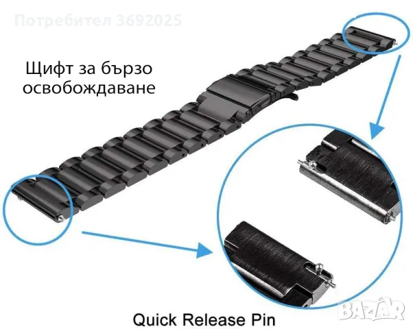 Сменяема каишка за часовник Samsung Galaxy Watch 42, черен металик, неръждаема стомана, снимка 10 - Samsung - 48420899
