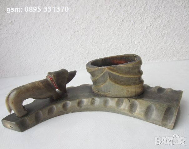 Стара мастилница или моливник от рог с дакел, снимка 5 - Антикварни и старинни предмети - 40421543